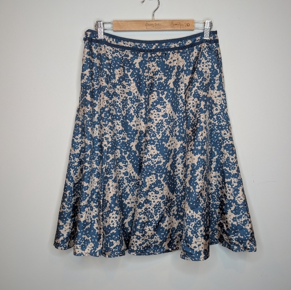 100% Silk Nougat London Blue Beige A Line Flowy Skirt Women's Large - Picture 2 of 10